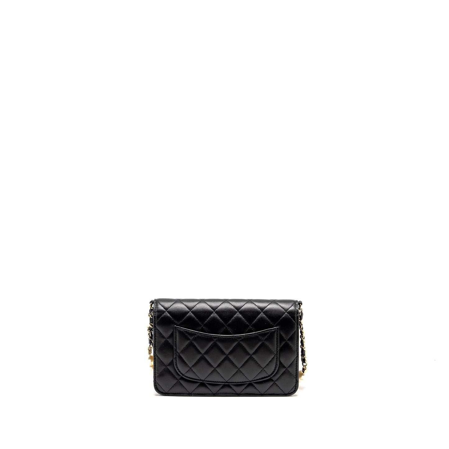 Chanel Pearl Chain Wallet On Chain Lambskin Black L(microchip)