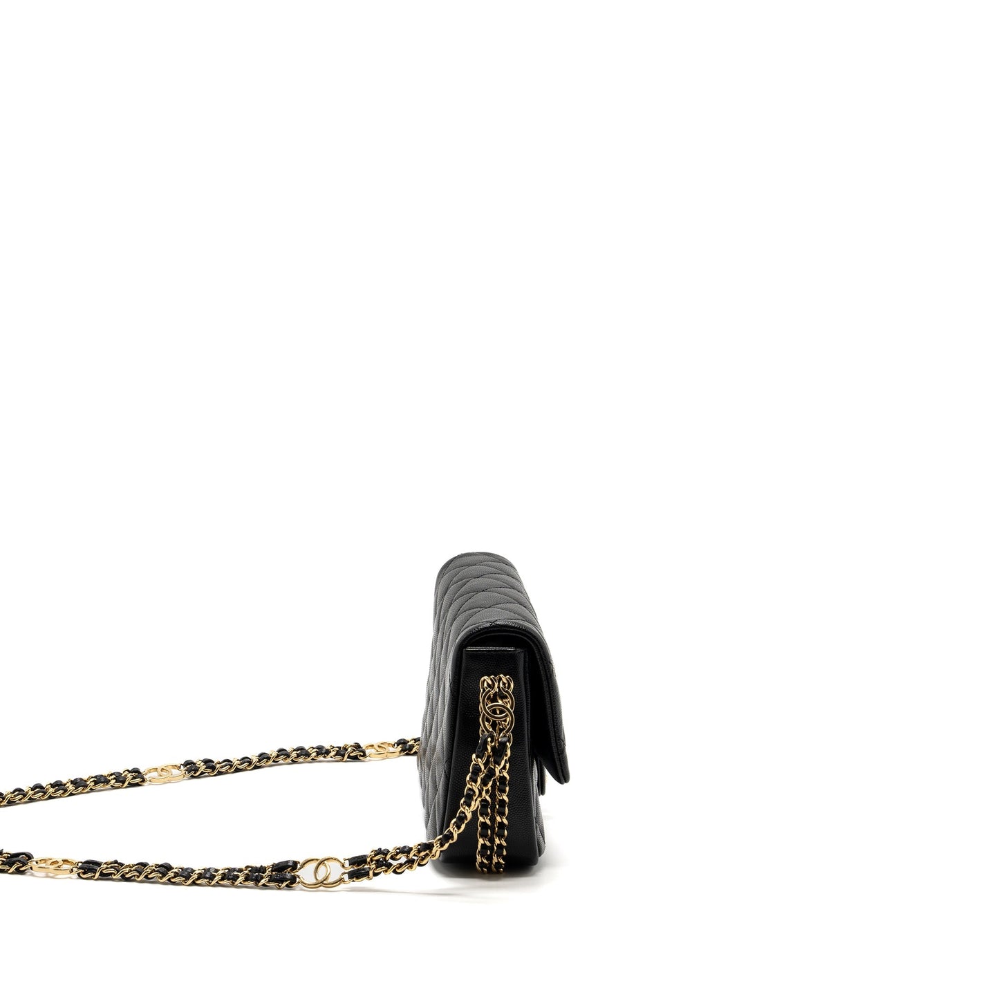Chanel Quilted Flap Bag with Double and CC Logo Chain Caviar Black  (Microchip)