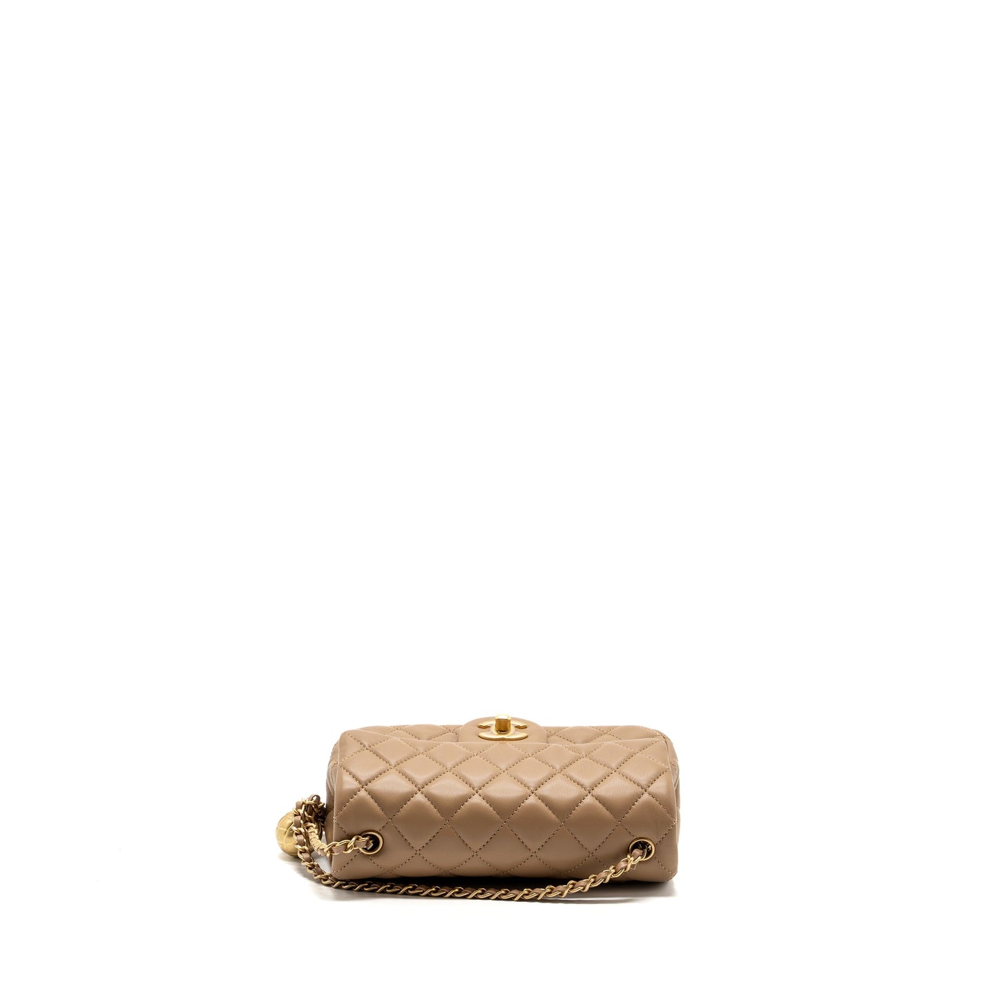 Chanel 22B pearl crush mini rectangular flap bag lambskin dark Beige  (Microchip)