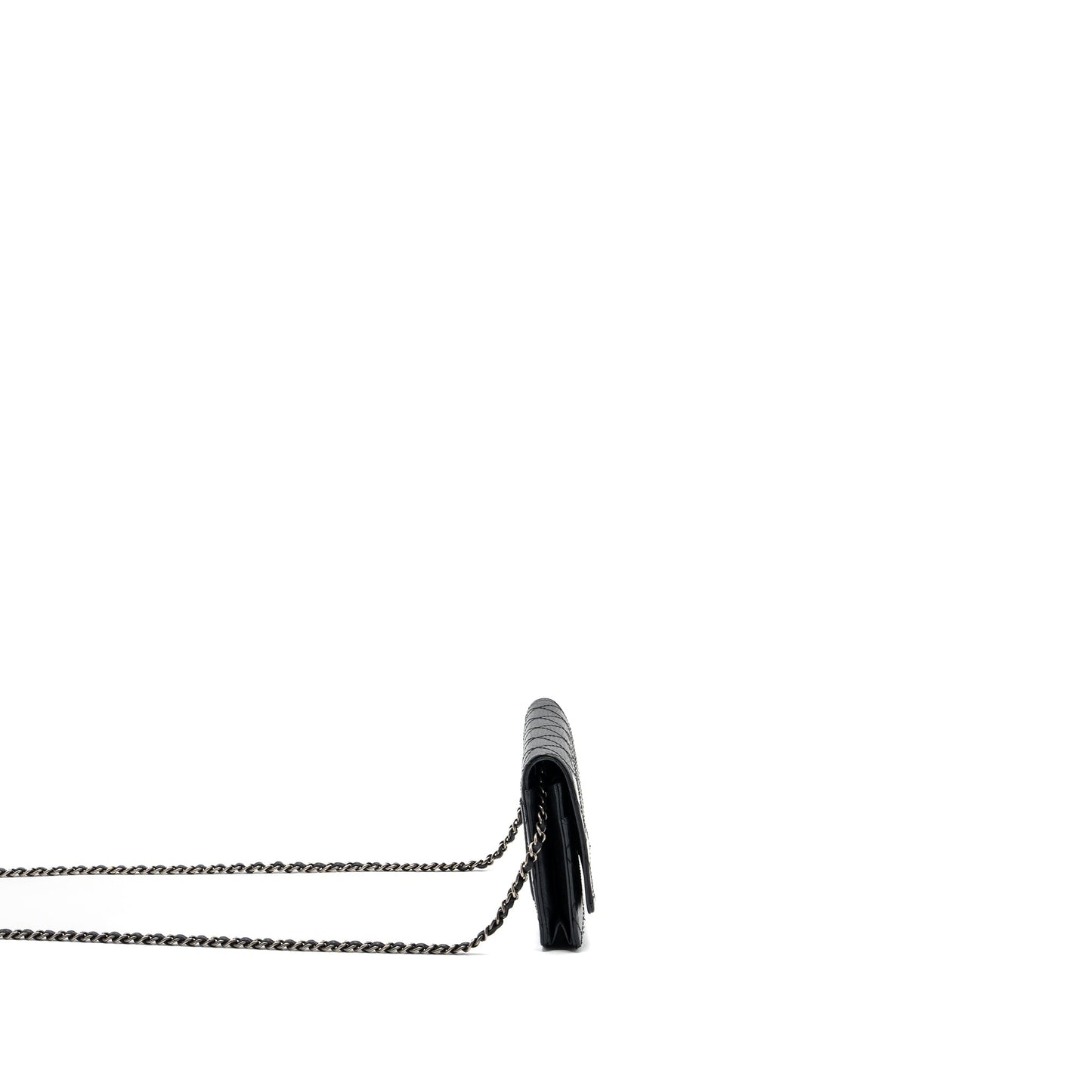 Chanel 2.55 Wallet On Chain Aged Calfskin Black Ruthenium