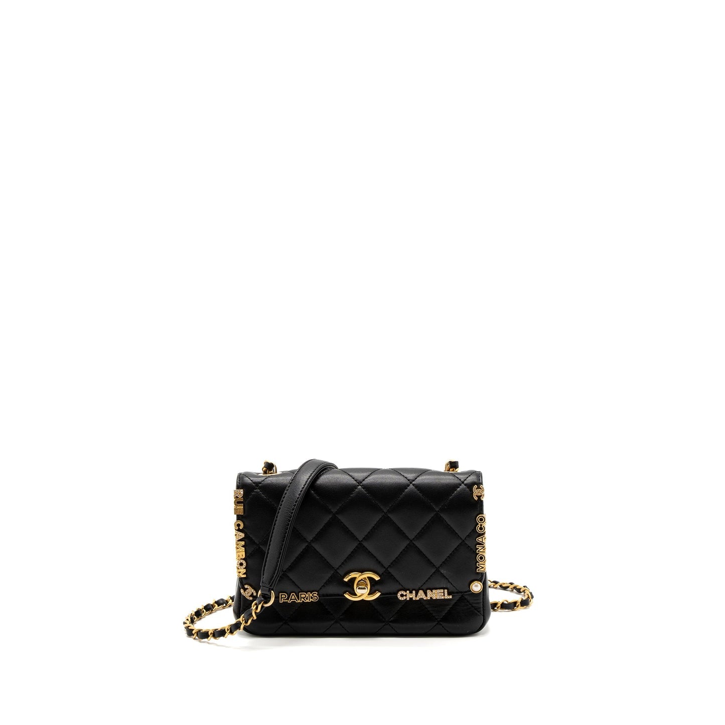 Chanel limited edition quilted flap bag lambskin black  (microchip)