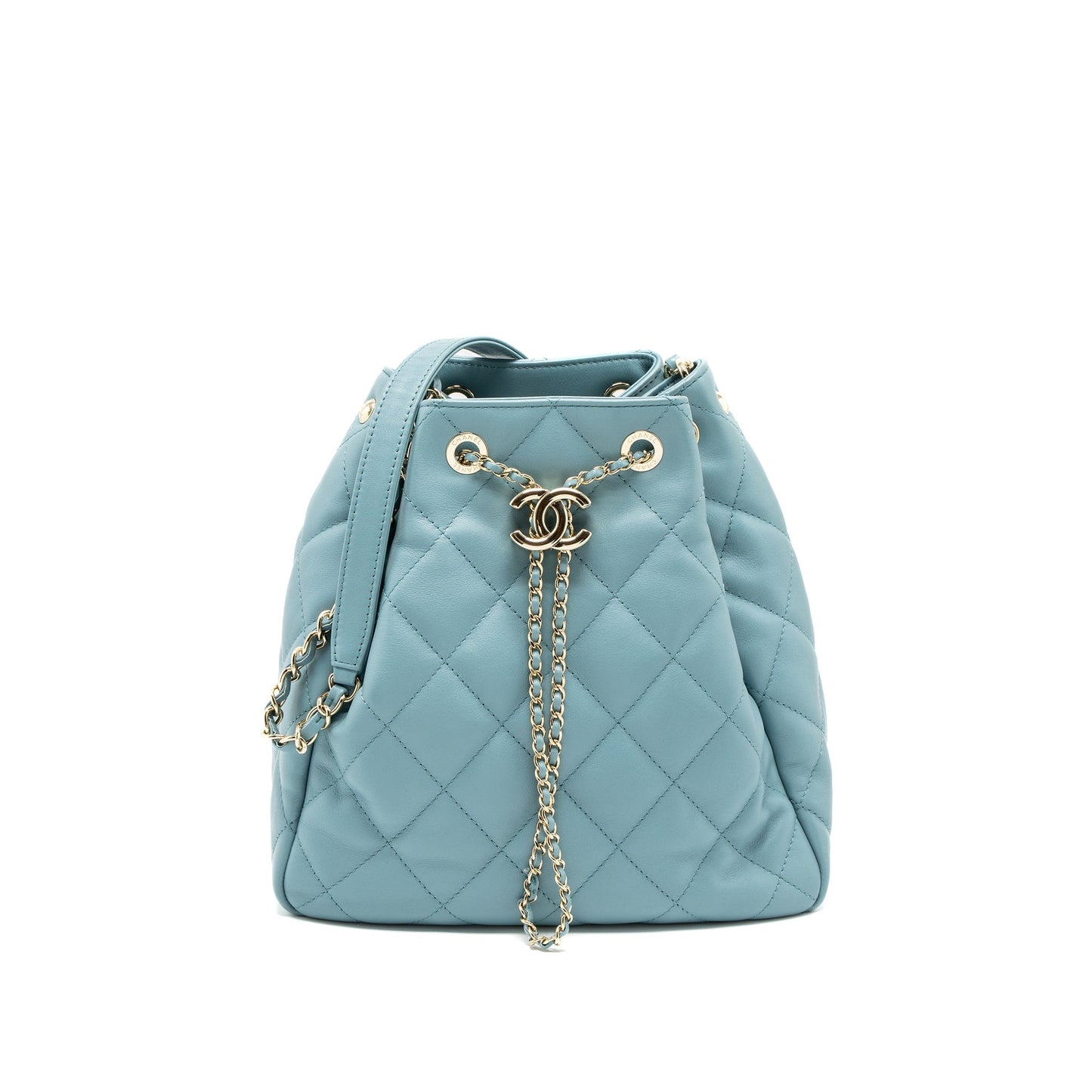 Chanel Bucket Bag Calfskin Light Blue L