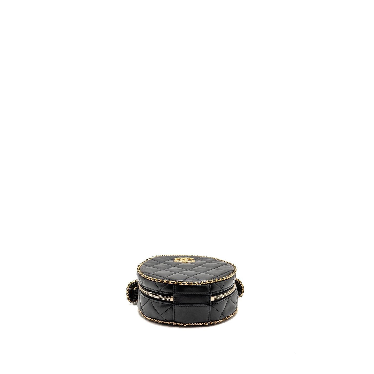 CHANEL Round Vanity With Chain Lambskin Black  (Microchip)