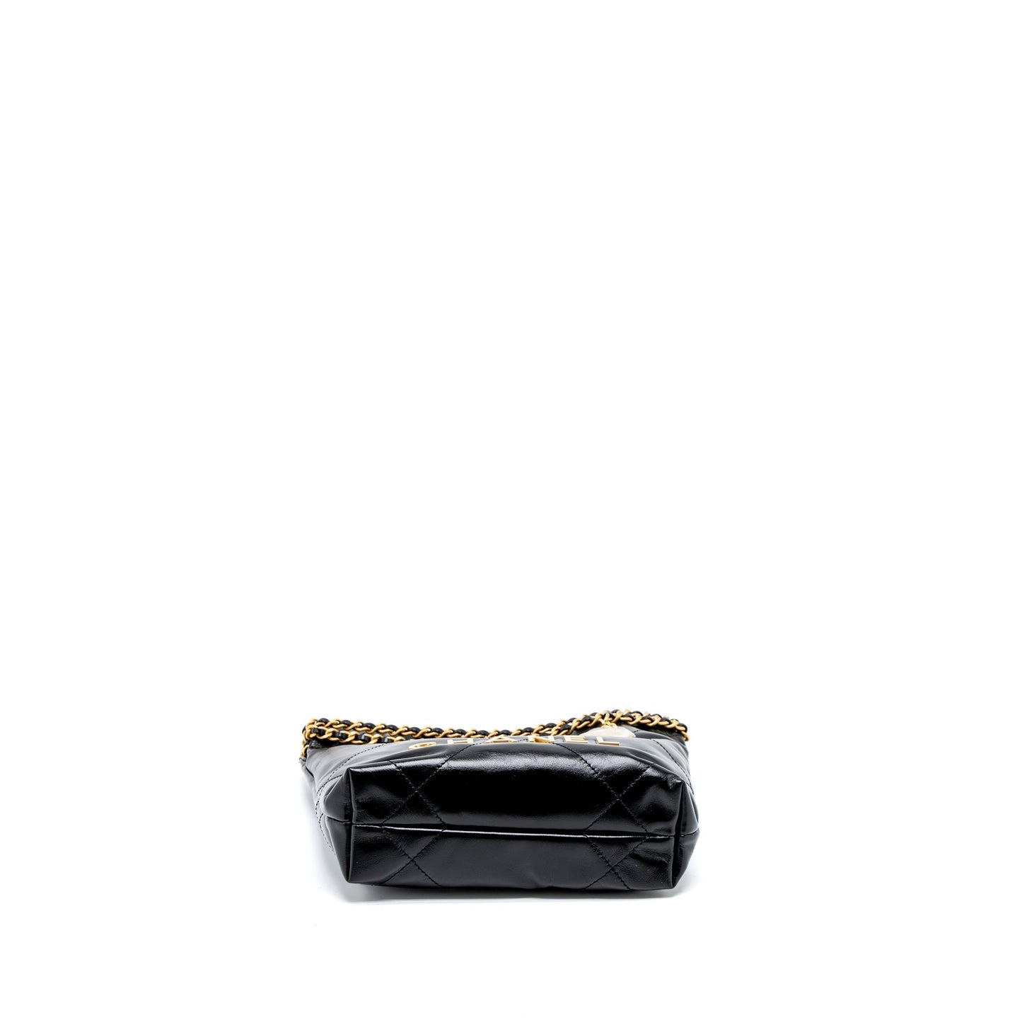 Chanel 23s Mini 22 Bag Shiny Calfskin Black Brushed  (Microchip)