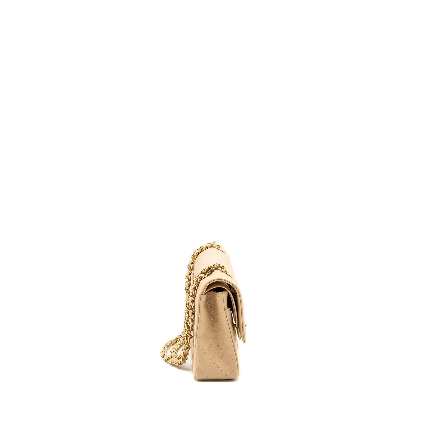 Chanel medium classic double flap bag caviar beige