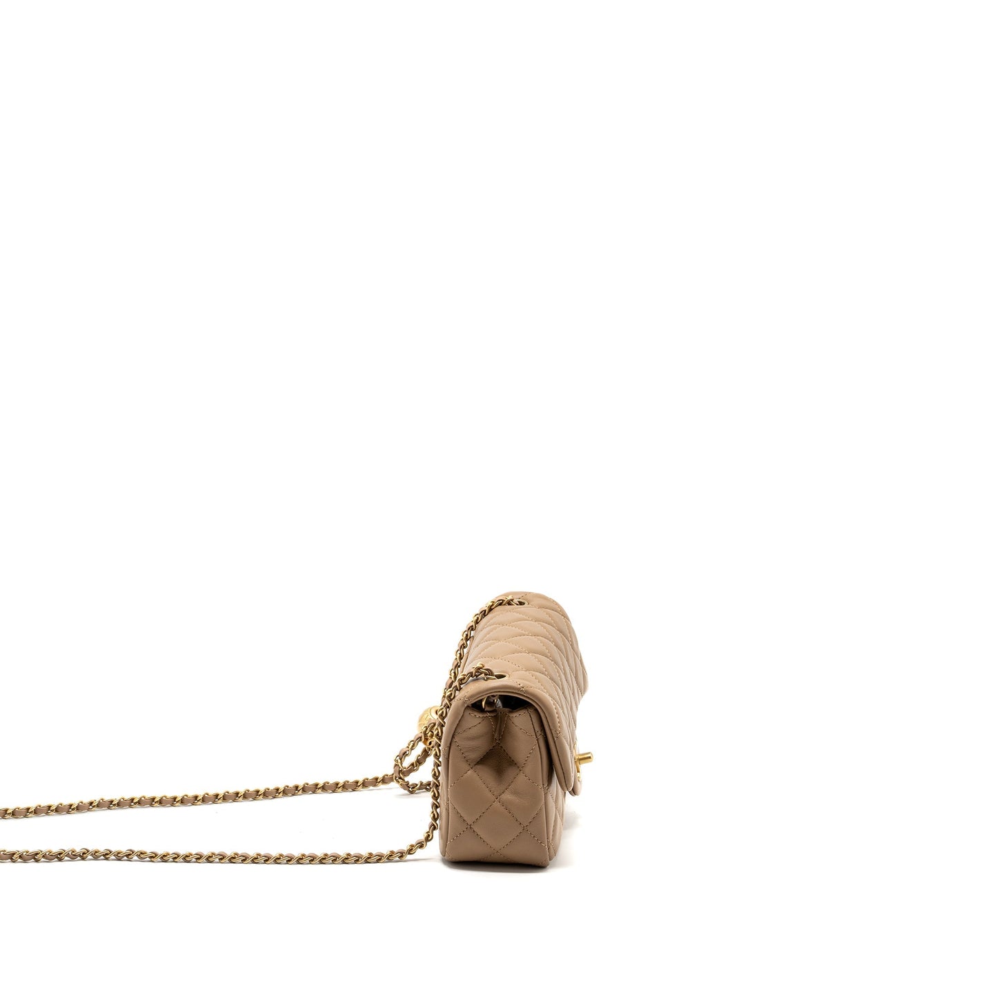 Chanel 22B pearl crush mini rectangular flap bag lambskin dark Beige  (Microchip)