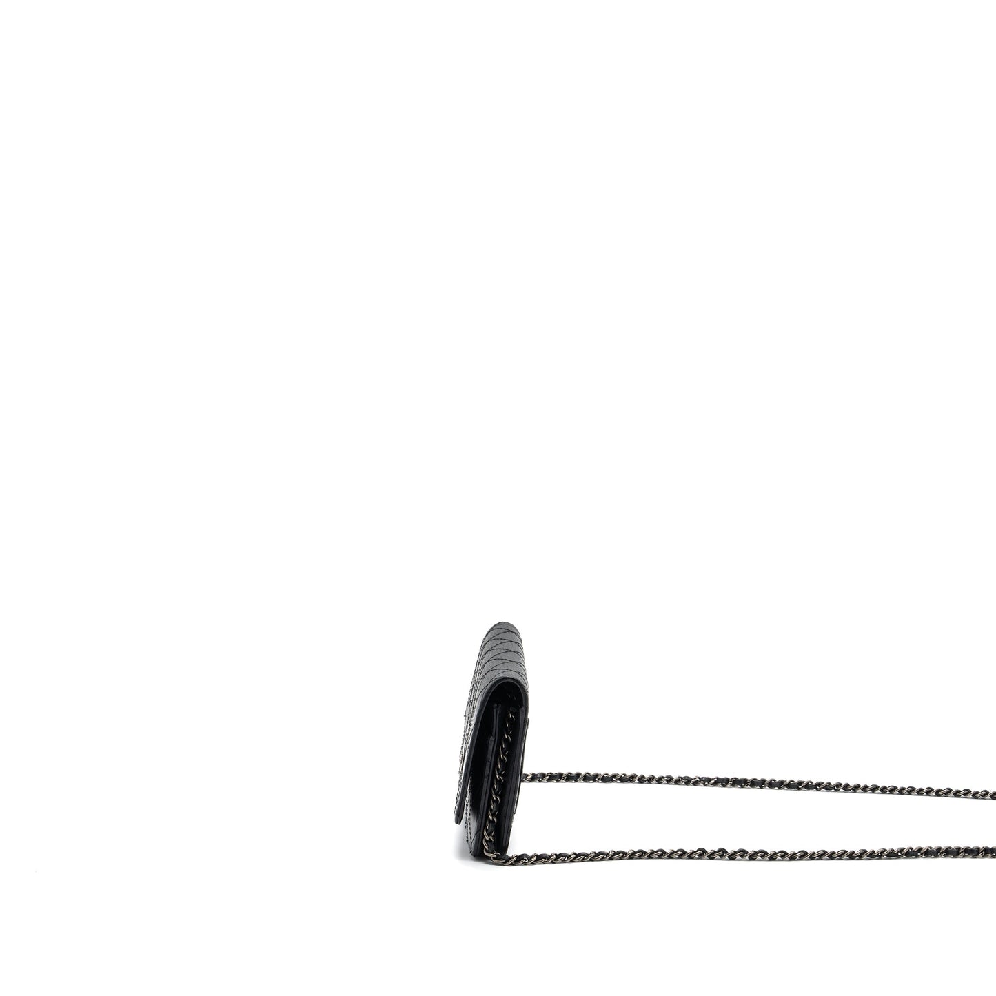 Chanel 2.55 Wallet On Chain Aged Calfskin Black Ruthenium