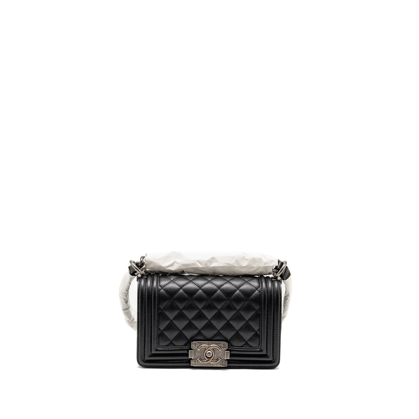 Chanel Small Boy Bag Caviar BLACK Ruthenium  (Microchip)