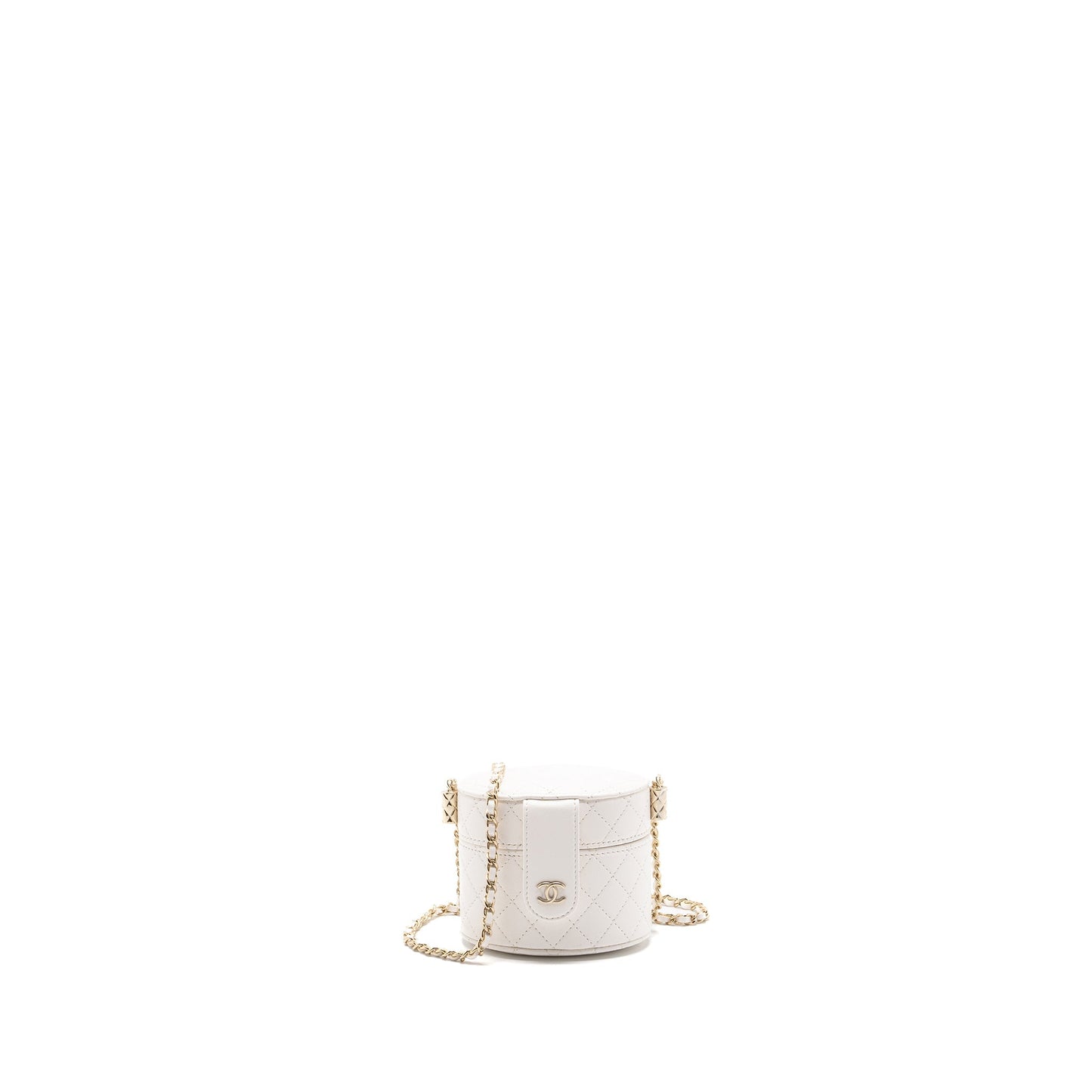 Chanel mini vanity with chain lambskin white L