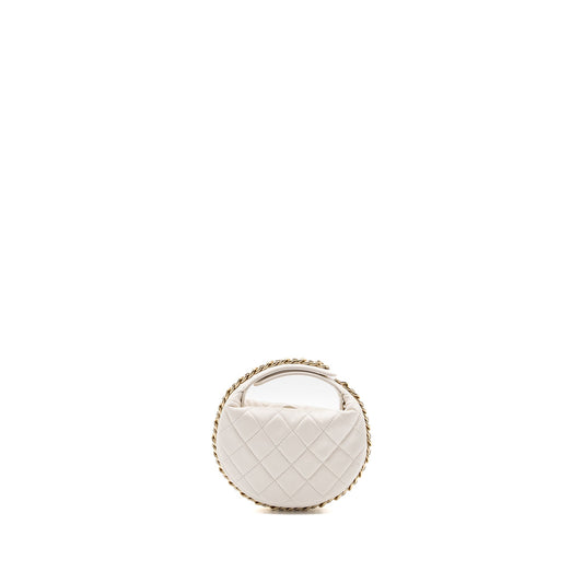 Chanel 23C Round Clutch Lambskin White L (microchip)