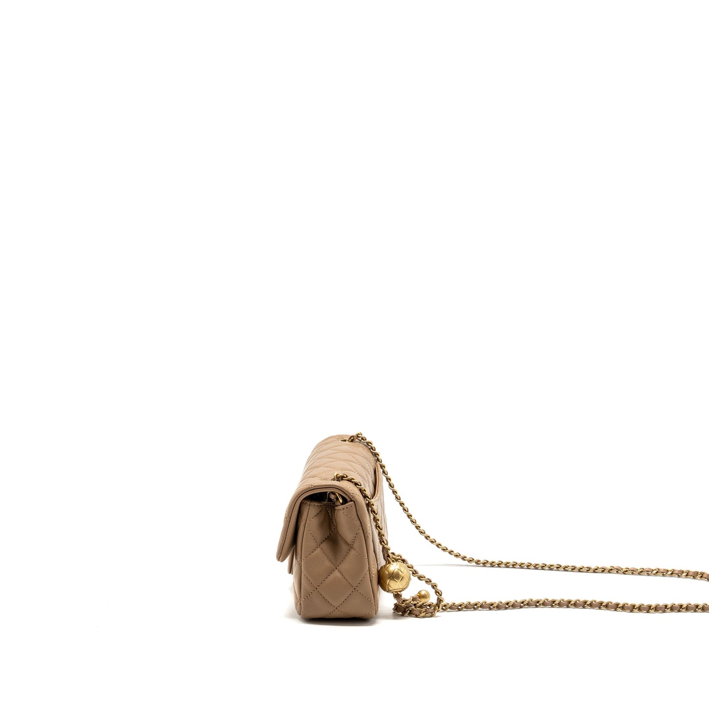 Chanel 22B pearl crush mini rectangular flap bag lambskin dark Beige  (Microchip)