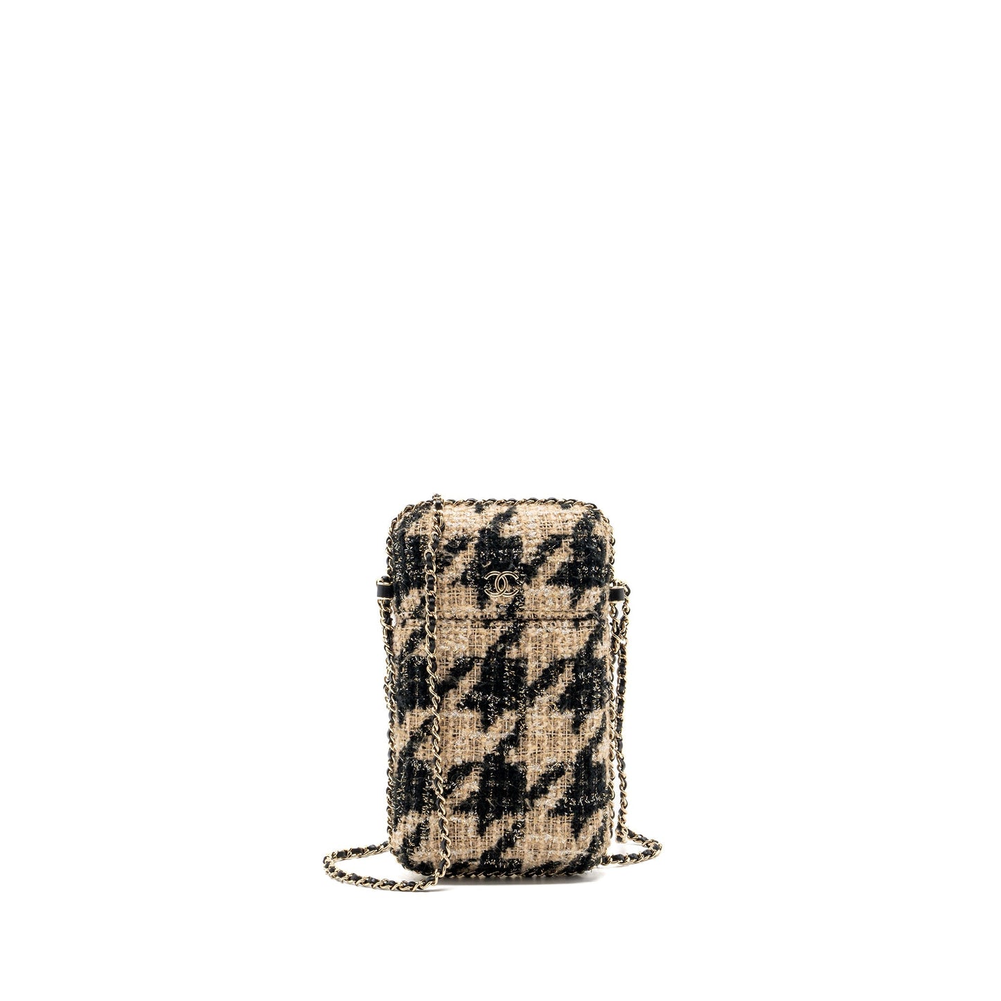 Chanel vertical phone case tweed multicolor black / light brown L