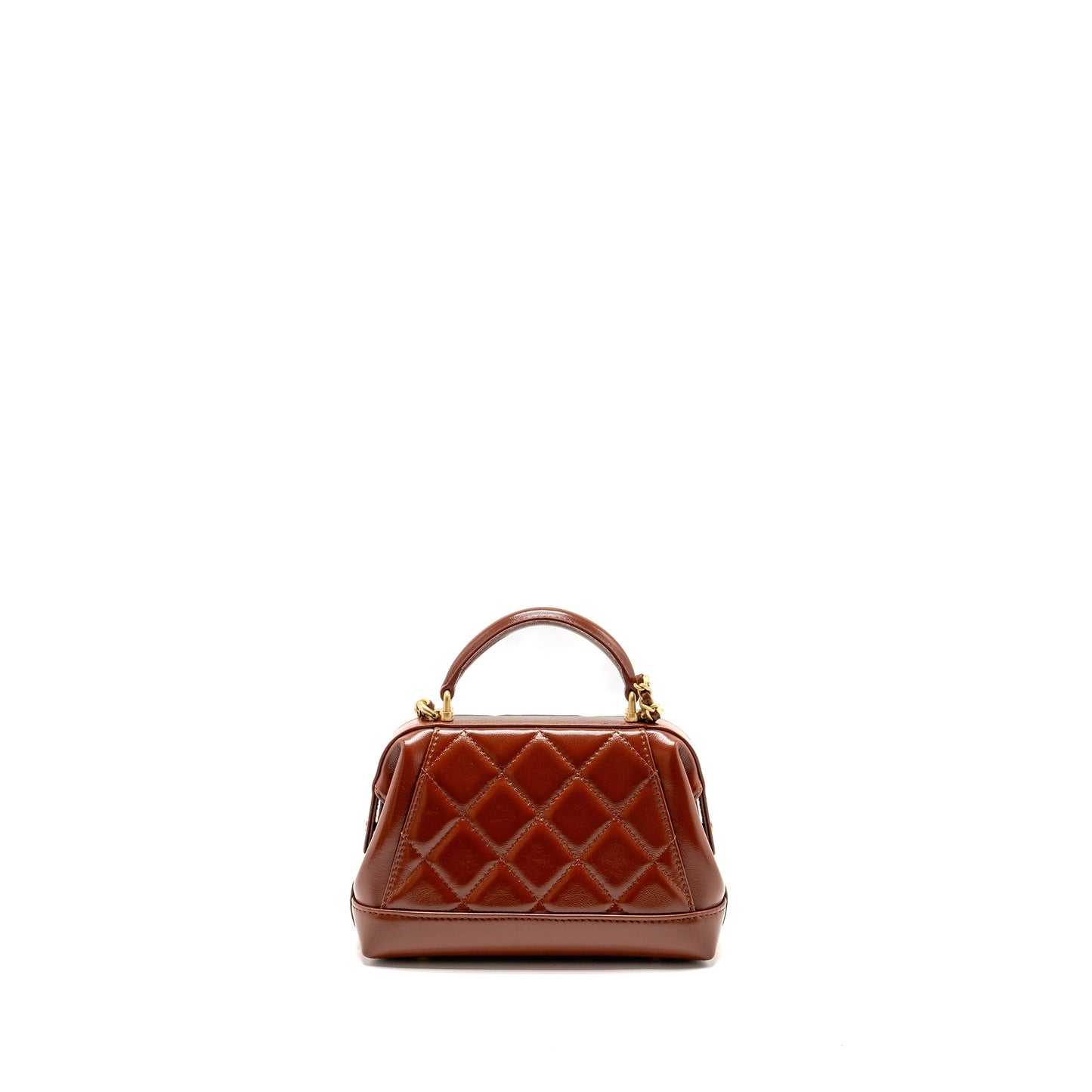 Chanel 24a Small Top Handle Doctor Bag Quilted Shiny Lambskin Caramel (microchip)