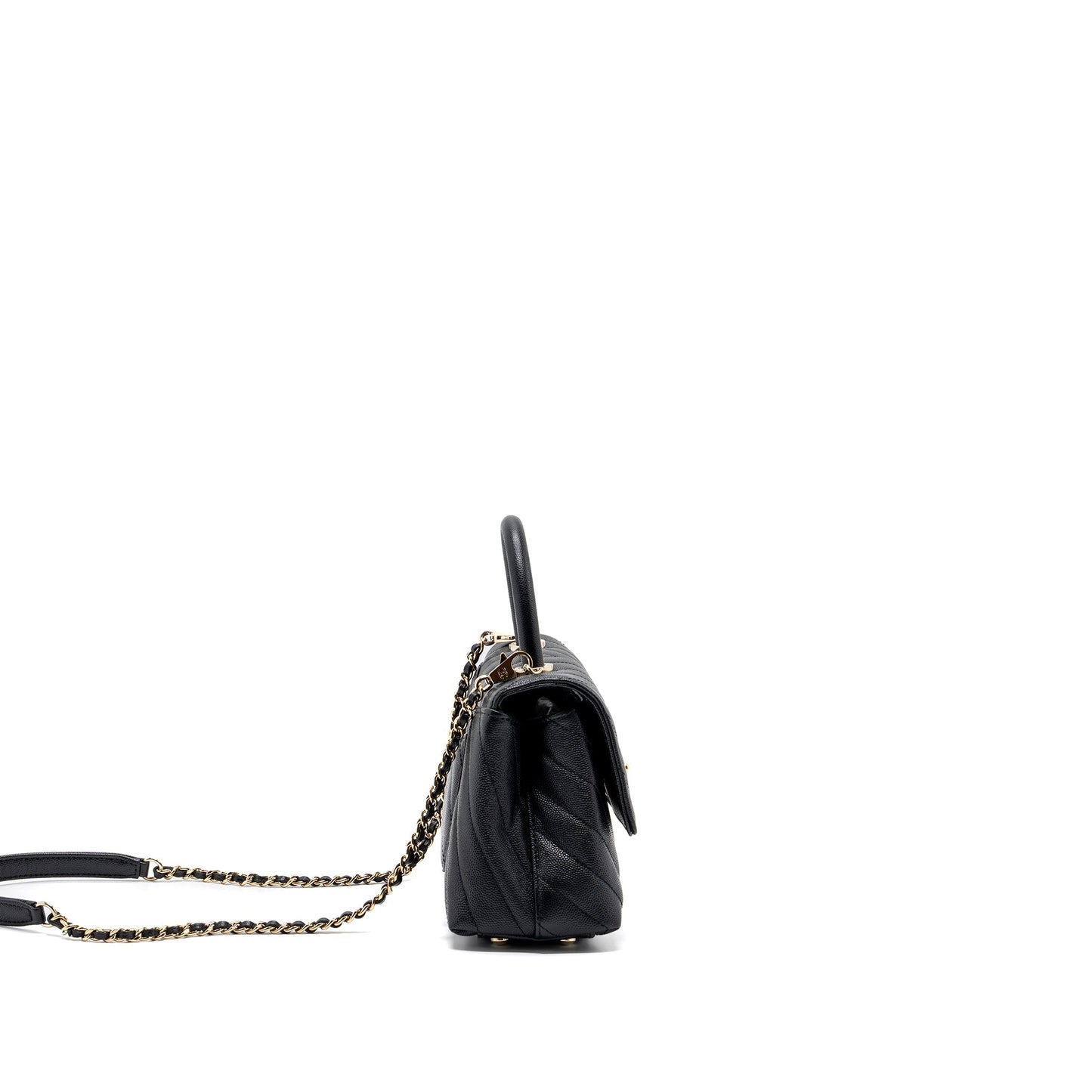 Chanel Small Coco Handle Chevron Caviar Black L