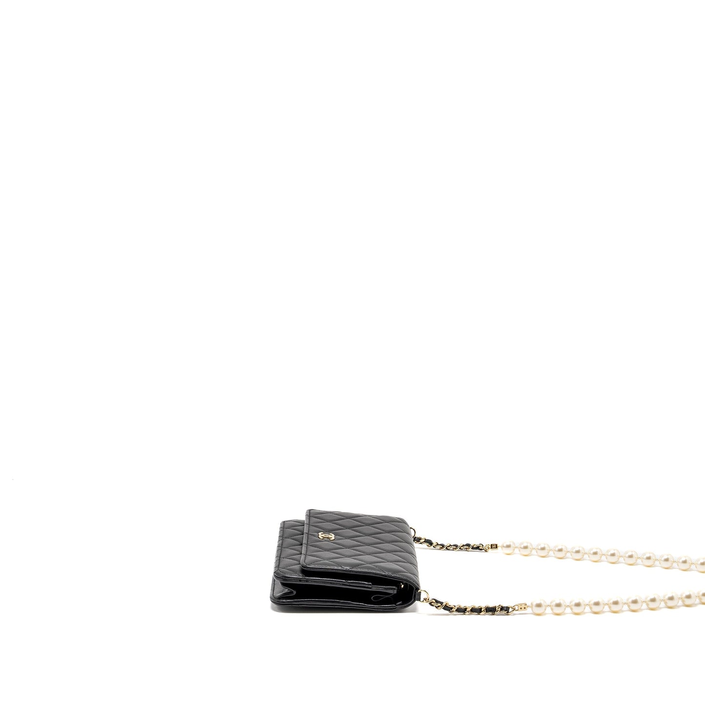 Chanel Pearl Chain Wallet On Chain Lambskin Black L(microchip)