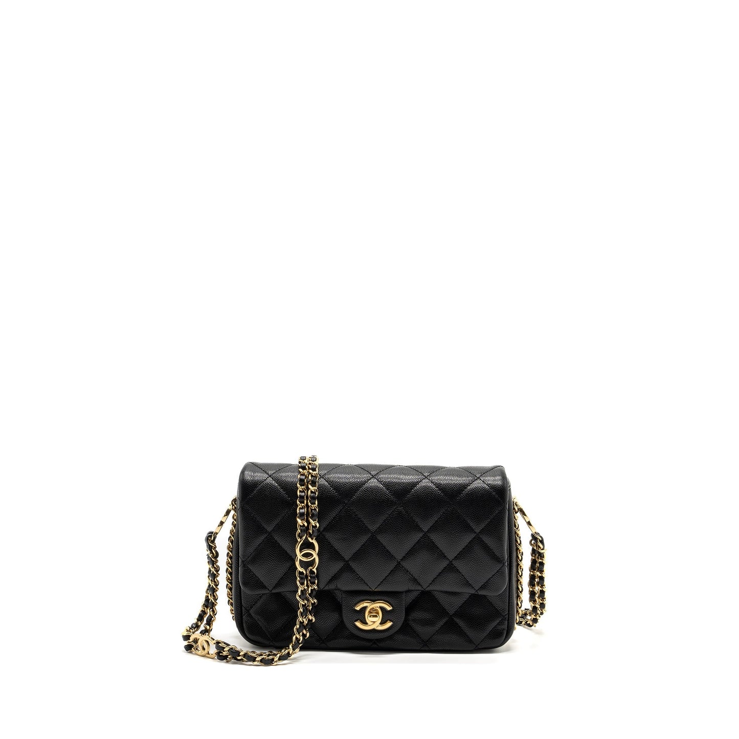 Chanel Quilted Flap Bag with Double and CC Logo Chain Caviar Black  (Microchip)
