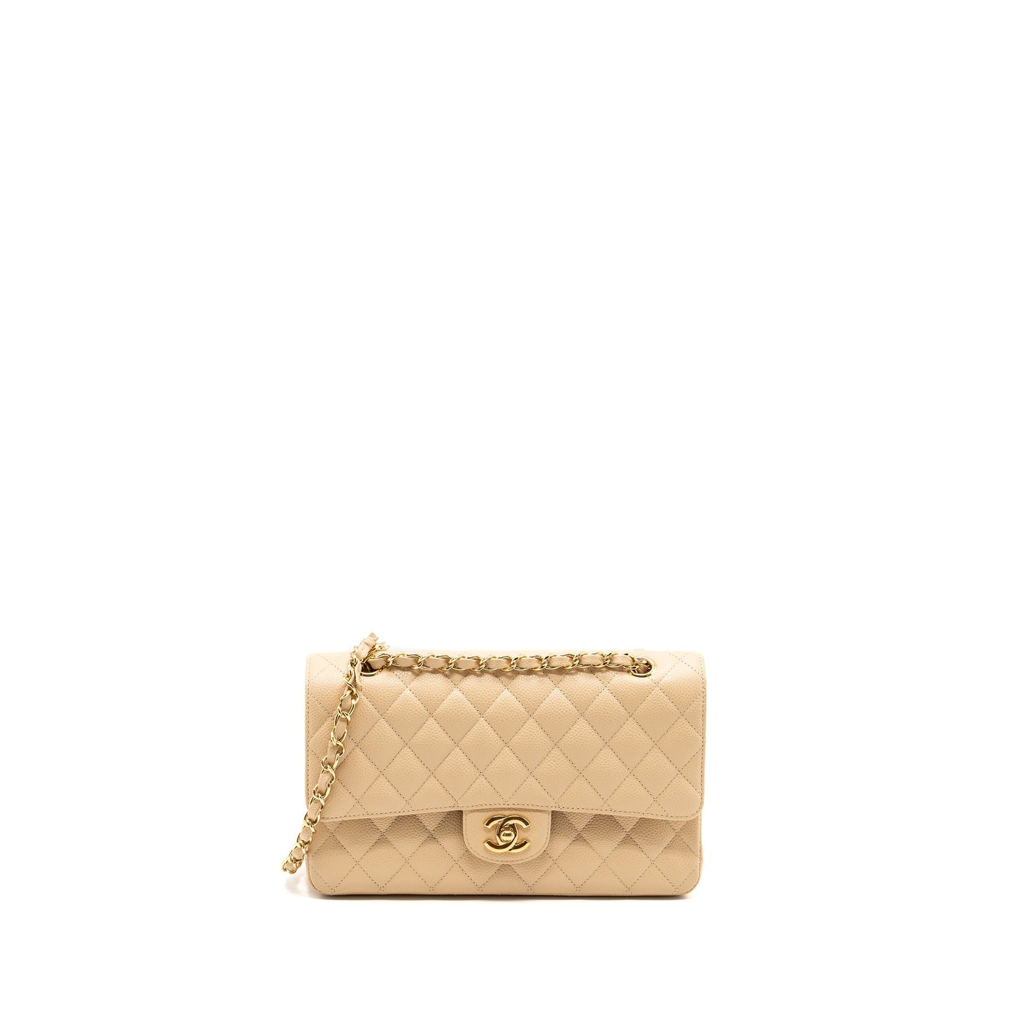 Chanel medium classic double flap bag caviar beige