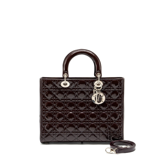Dior large lady dior patent burgundy
