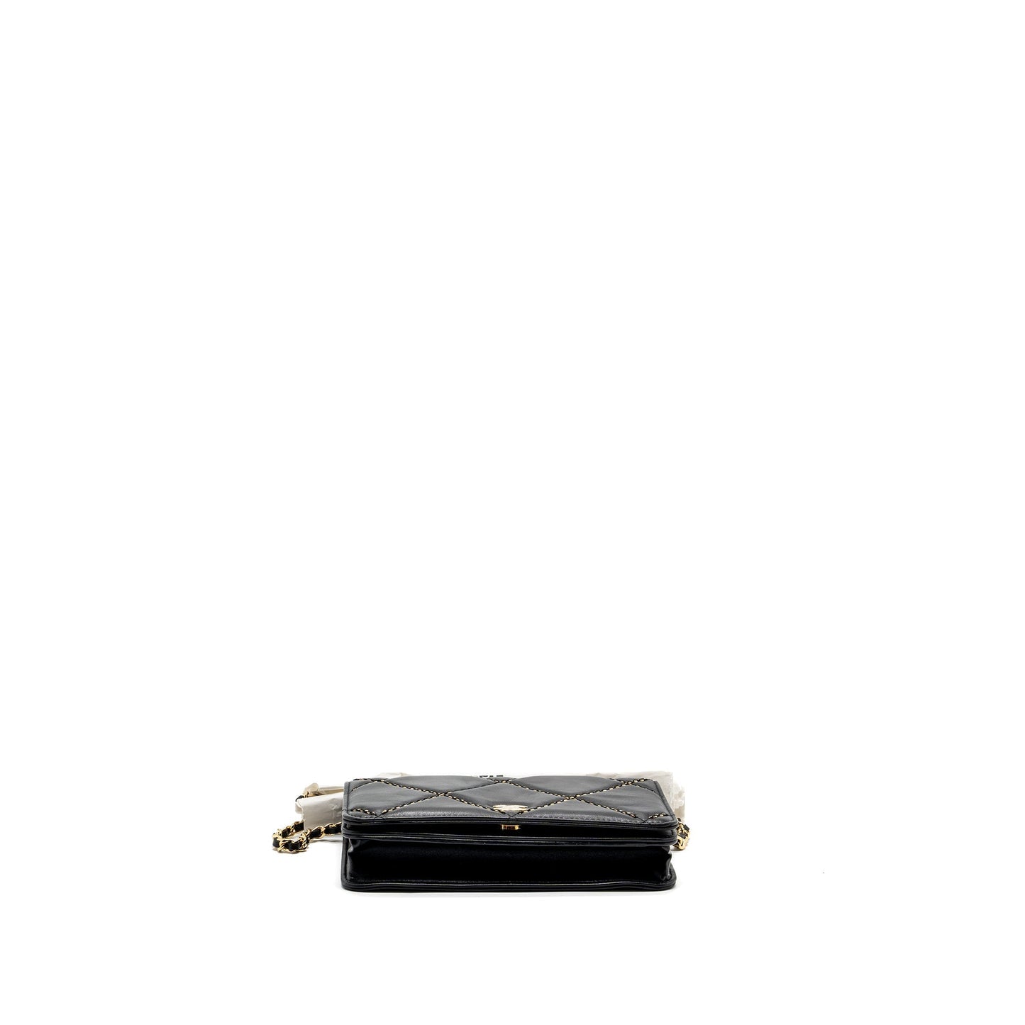 Chanel Quilted Wallet on Chain Shiny Calfskin Black  (Microchip)