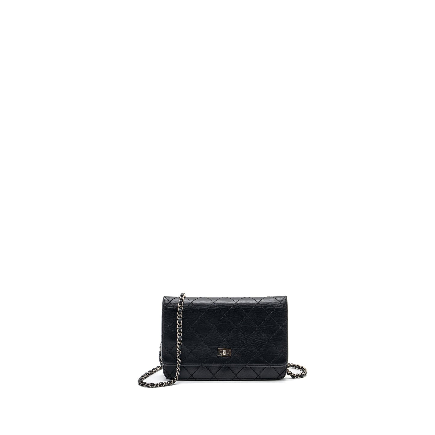 Chanel 2.55 Wallet On Chain Aged Calfskin Black Ruthenium