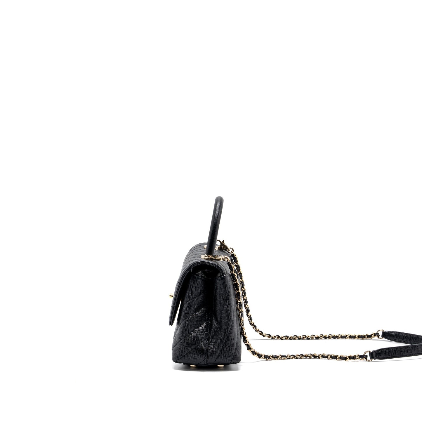 Chanel Small Coco Handle Chevron Caviar Black L