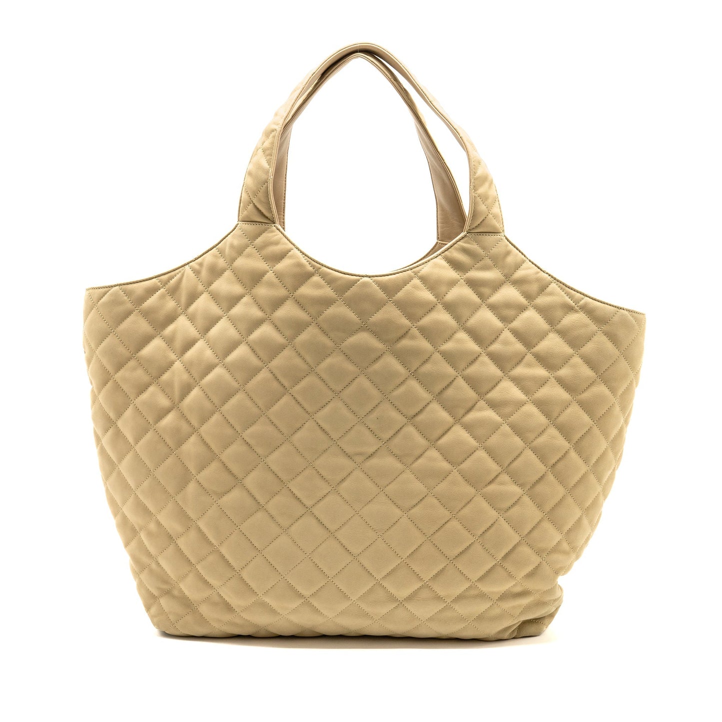 SAINT LAURENT/ ICARE Maxi Quilted Tote Purse Nubuck Suede Beige