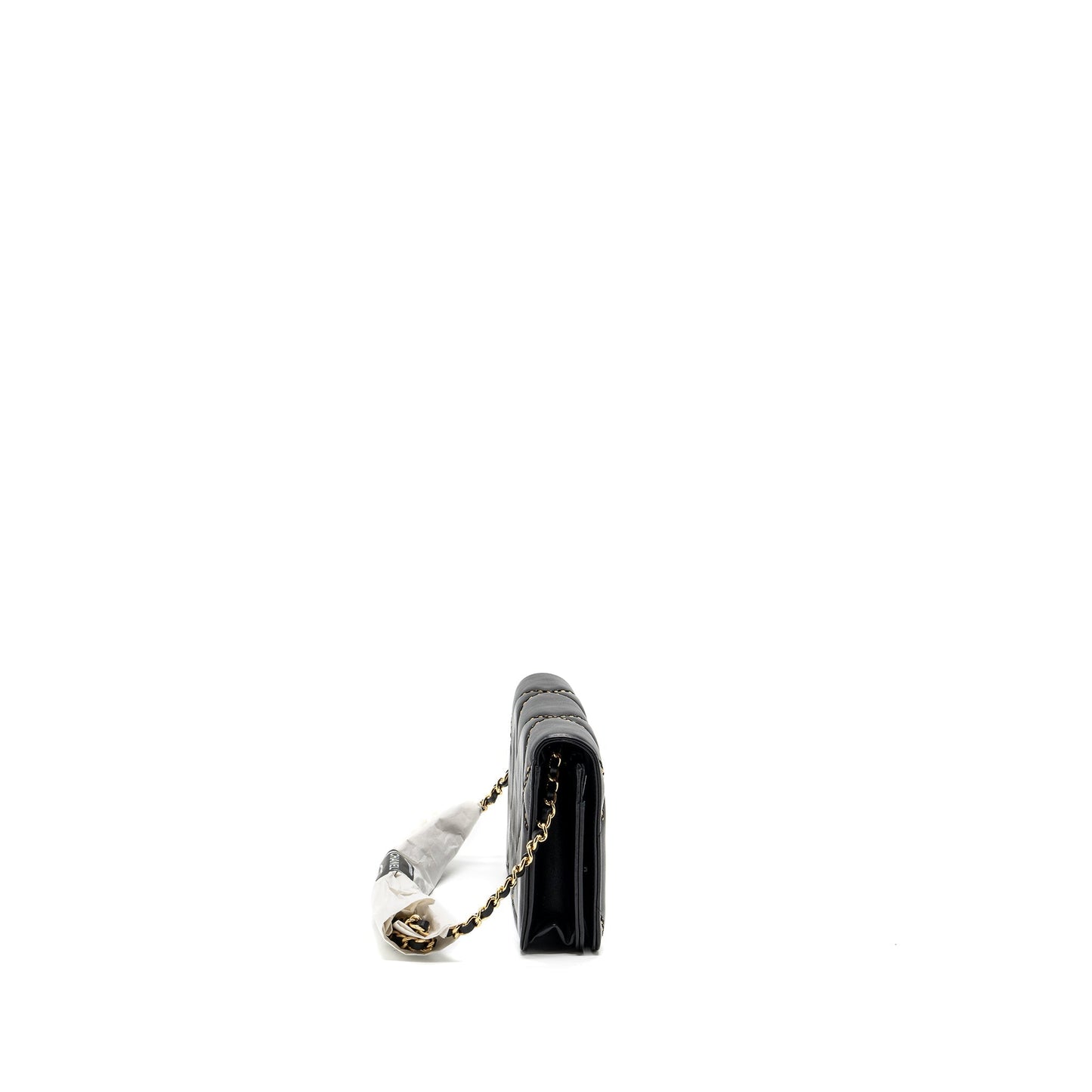 Chanel Quilted Wallet on Chain Shiny Calfskin Black  (Microchip)