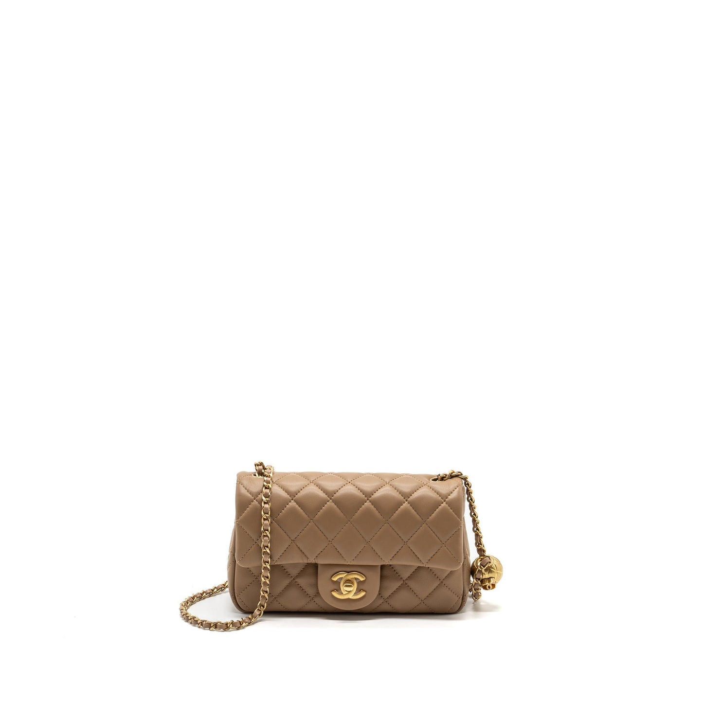 Chanel 22B pearl crush mini rectangular flap bag lambskin dark Beige  (Microchip)
