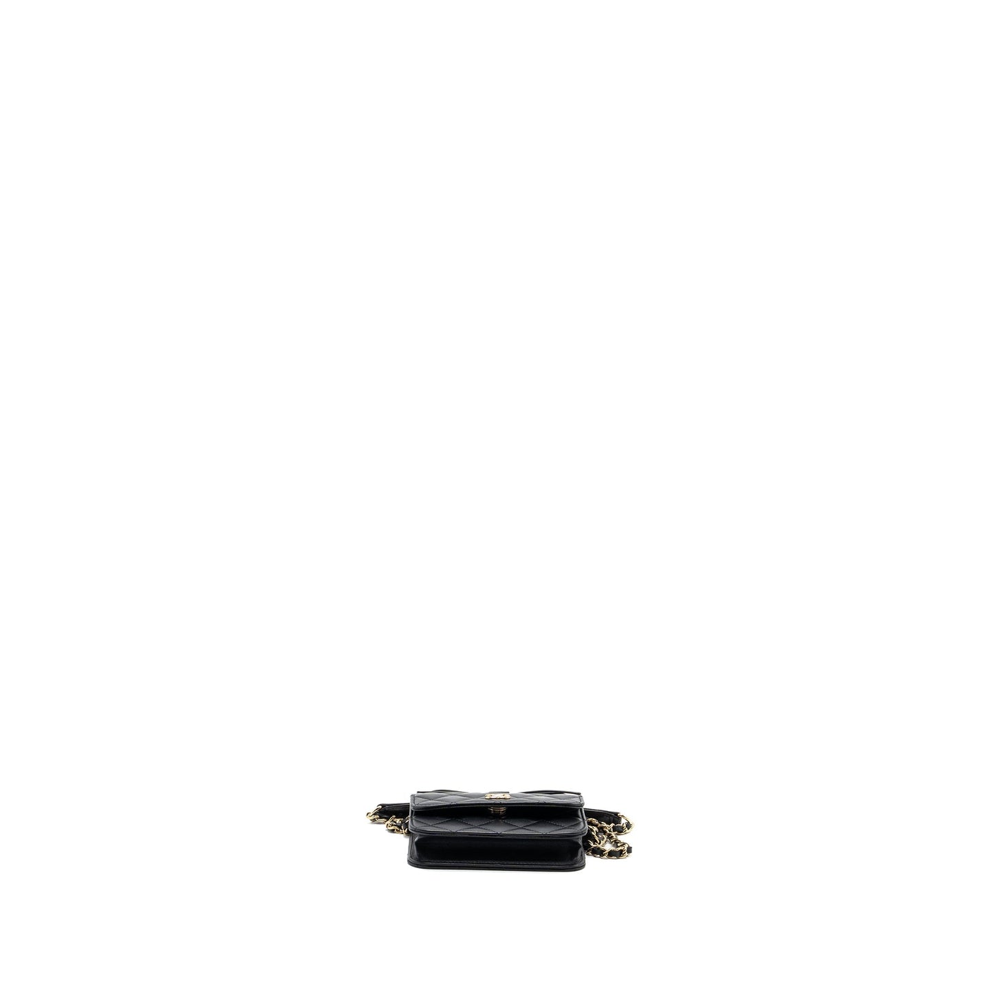 Chanel mini flap card holder with ribbon chain lambskin black L