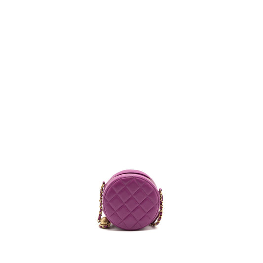 Chanel pearl crush mini round clutch with chain Lambskin purple