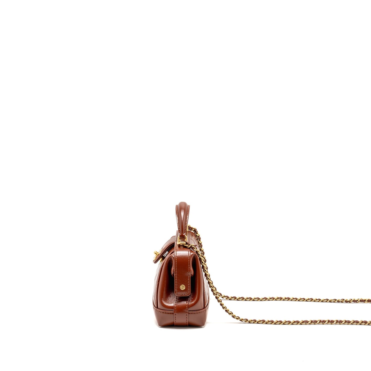 Chanel 24a Small Top Handle Doctor Bag Quilted Shiny Lambskin Caramel (microchip)