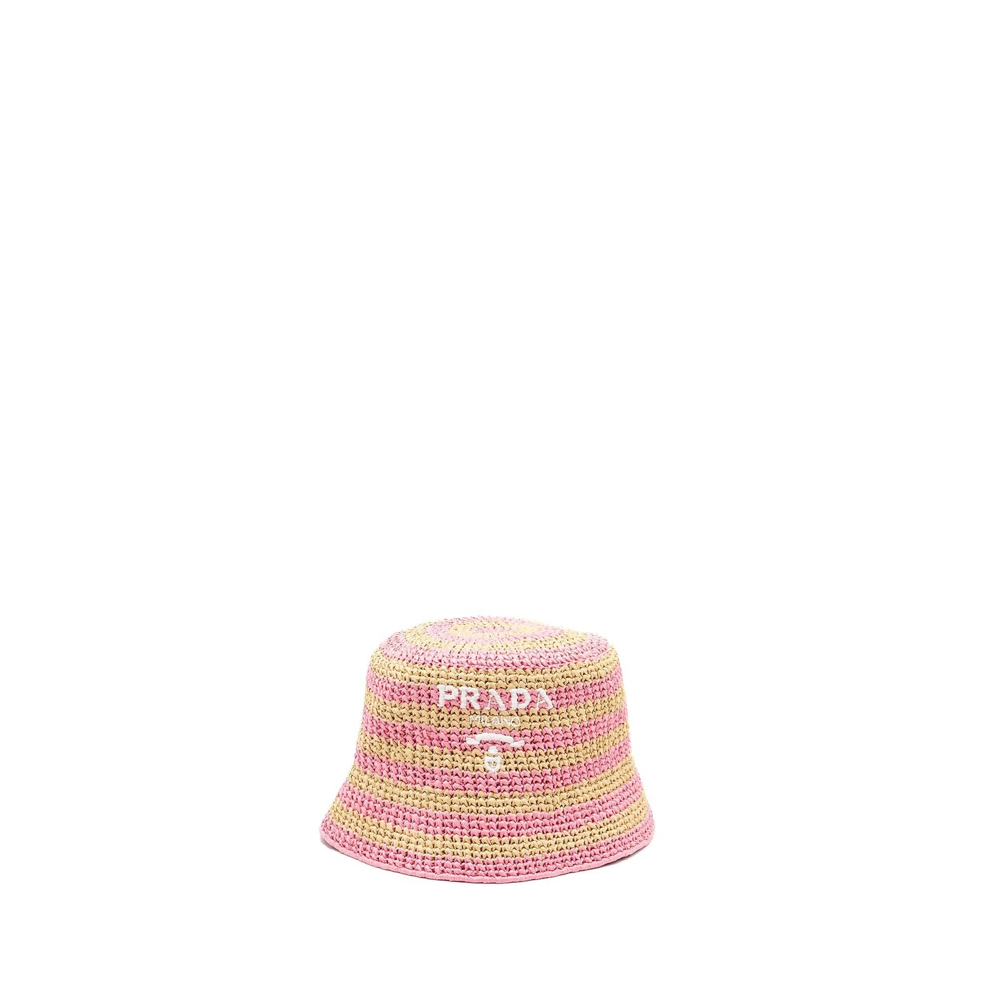 Prada Size M Bucket Hat Raffia Pink/Tan