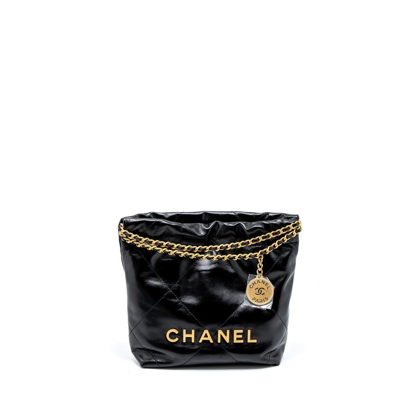 Chanel 23s Mini 22 Bag Shiny Calfskin Black Brushed  (Microchip)