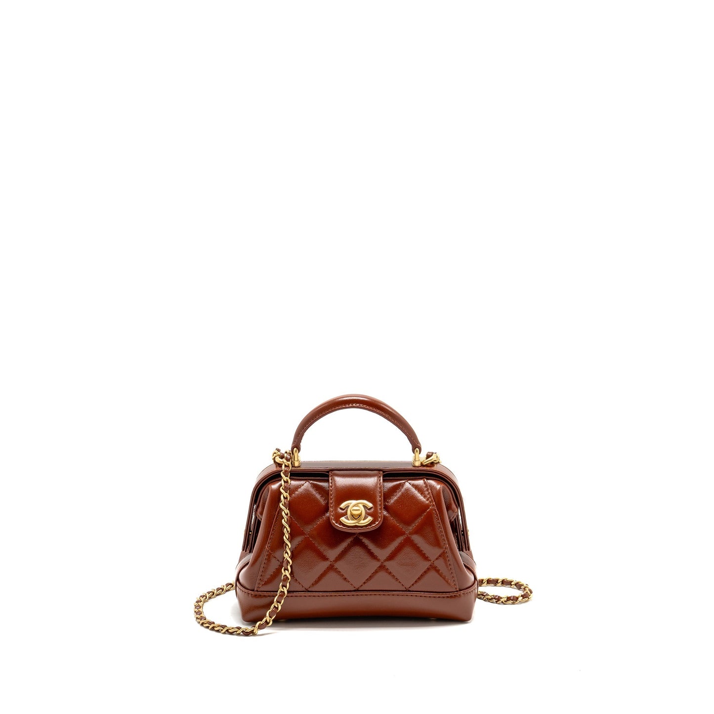 Chanel 24a Small Top Handle Doctor Bag Quilted Shiny Lambskin Caramel (microchip)