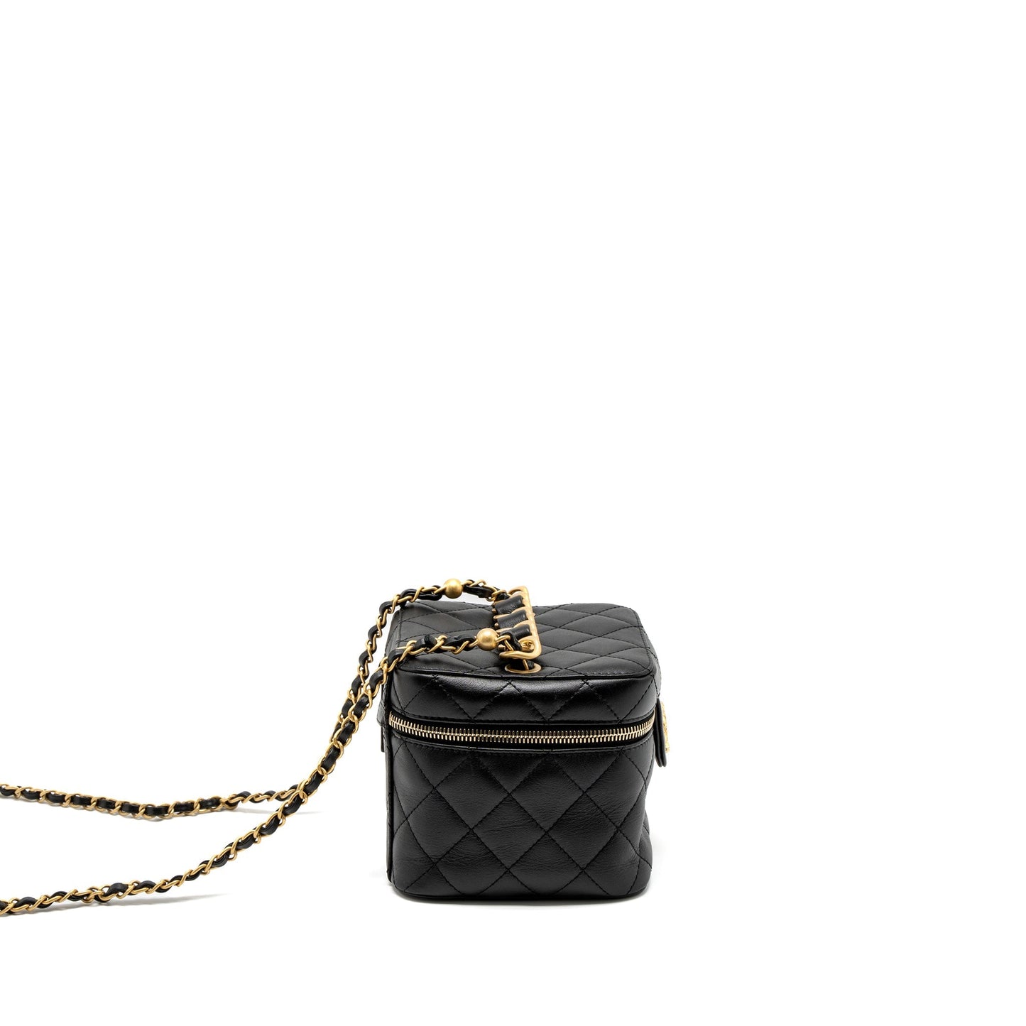 Chanel Top Handle Vanity Crossbody Bag Calfskin Black Brushed  (Microchip)