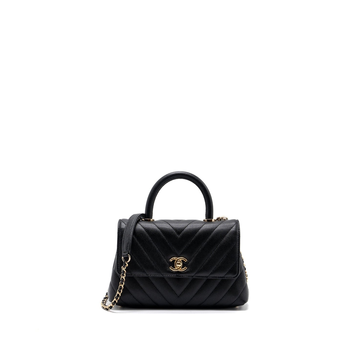 Chanel Small Coco Handle Chevron Caviar Black L