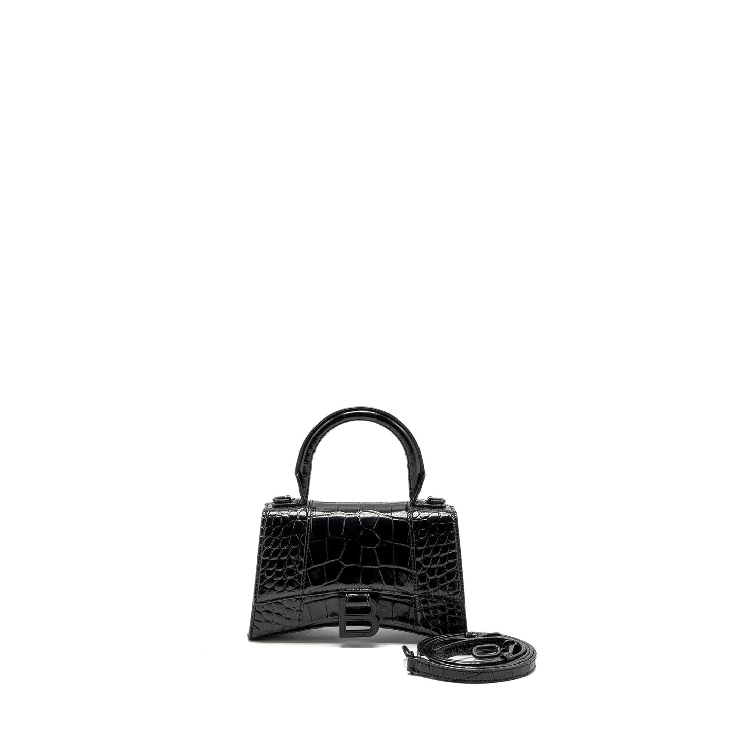 Balenciaga Hourglass Crocodile-Embossed Calfskin So Black