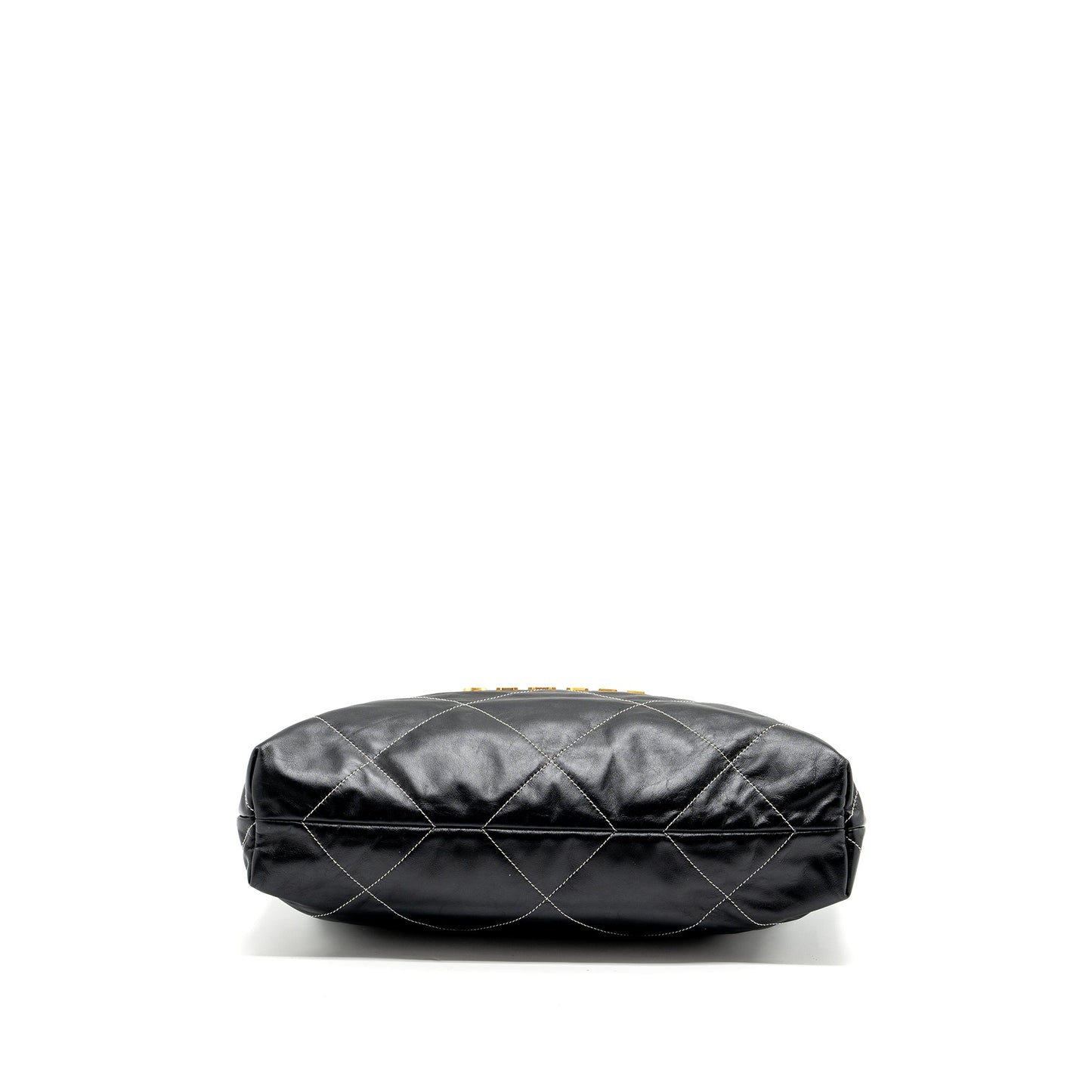 Chanel Medium 22 Bag Shiny Calfskin Black With White Stitching Gold Letter  (Microchip)