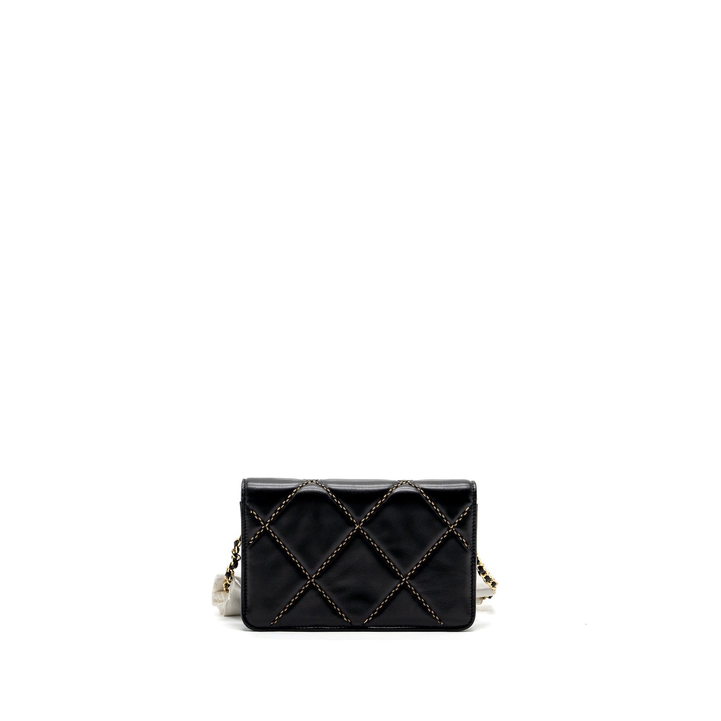 Chanel Quilted Wallet on Chain Shiny Calfskin Black  (Microchip)