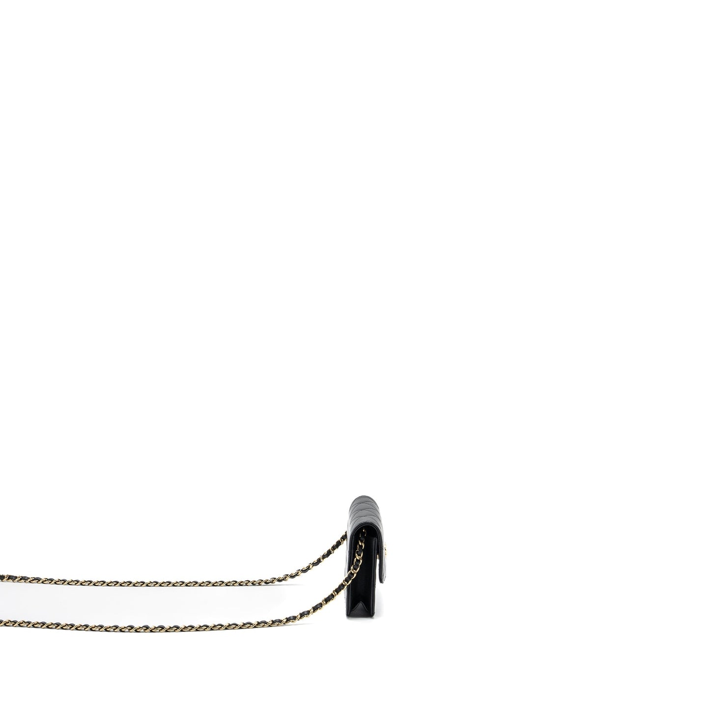 Chanel mini flap card holder with ribbon chain lambskin black L