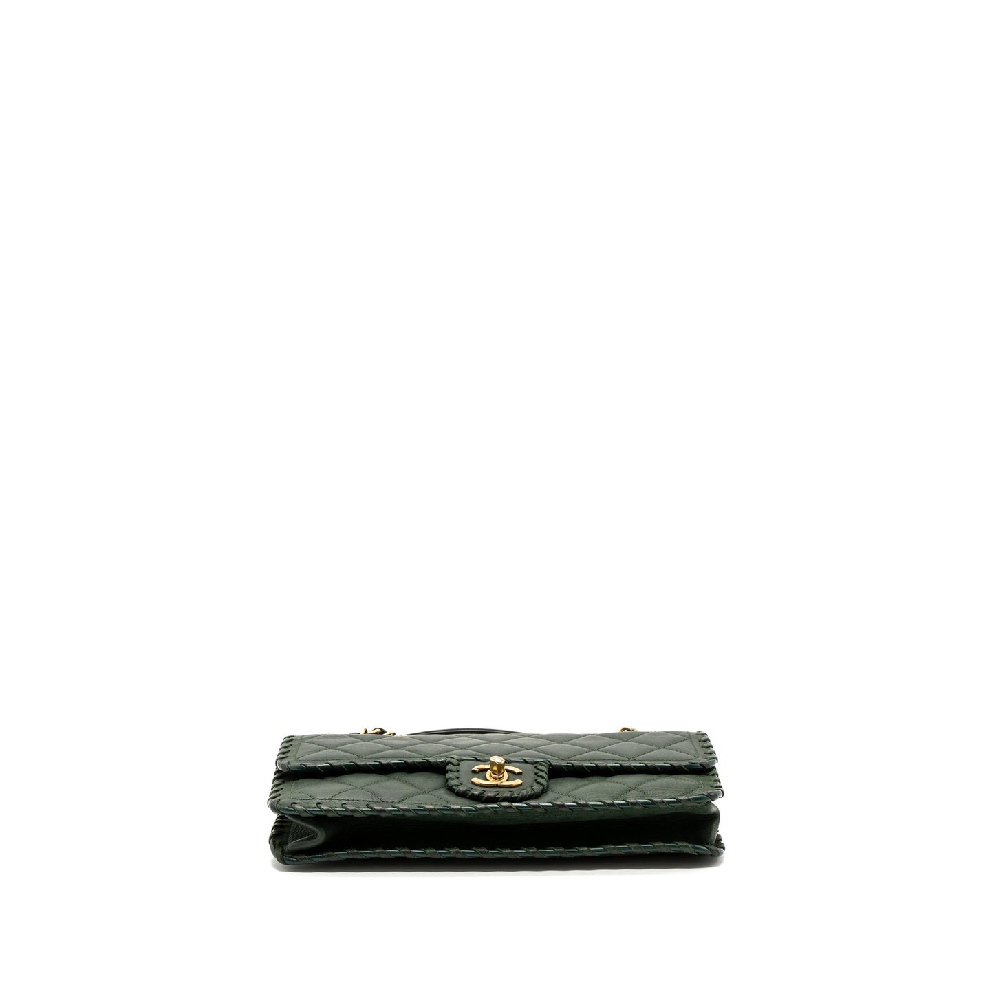 Chanel quilted flap bag calfskin green ruthenium
