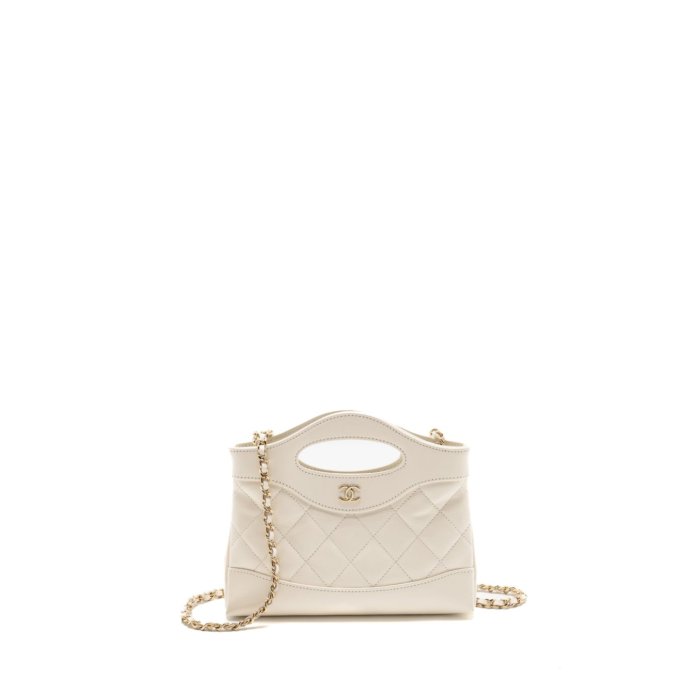 Chanel Mini 31 Clutch With Chain Shiny Lambskin White L (microchip)