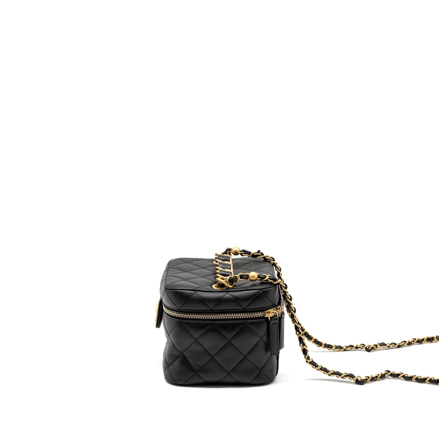 Chanel Top Handle Vanity Crossbody Bag Calfskin Black Brushed  (Microchip)