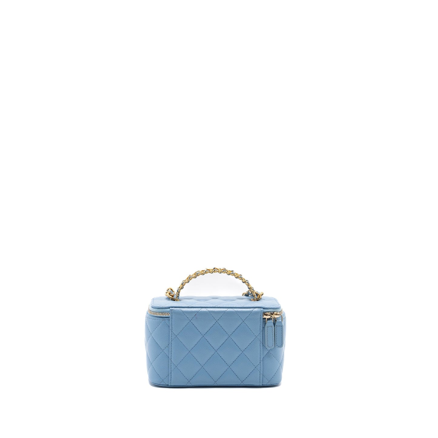Chanel detailed top handle long vanity with chain caviar light blue