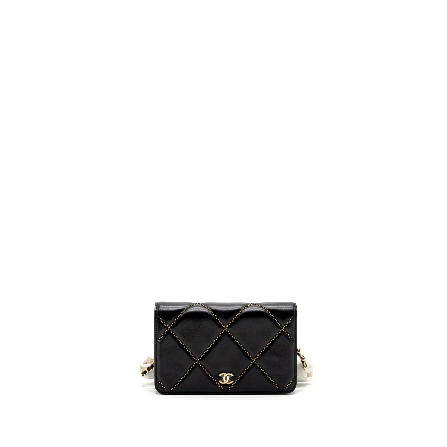 Chanel Quilted Wallet on Chain Shiny Calfskin Black  (Microchip)