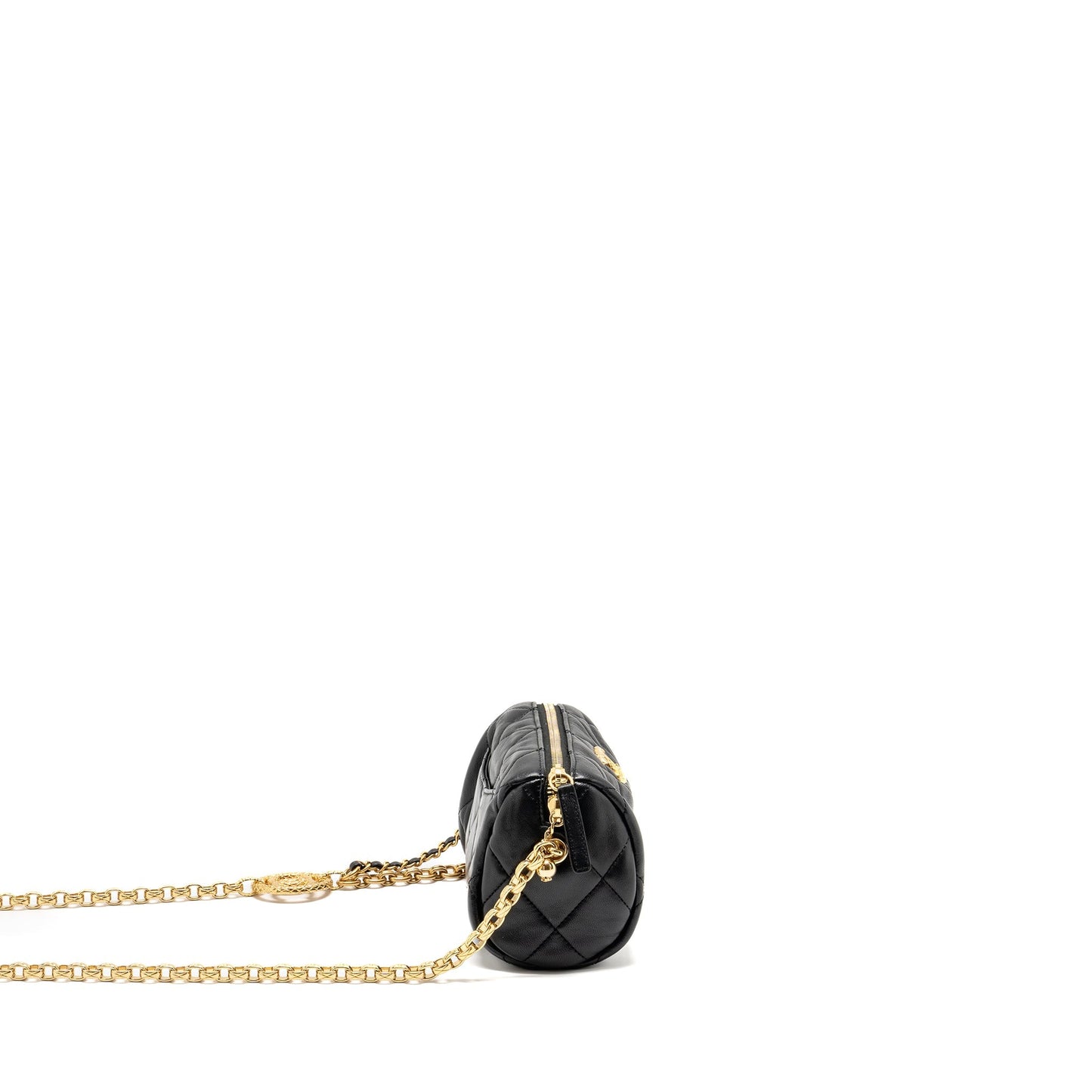 Chanel 22a Detail Chain Bowling Bag Lambskin Black  (microchip)