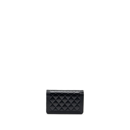 CHANEL Boy Wallet On Chain Lambskin Black Brushed