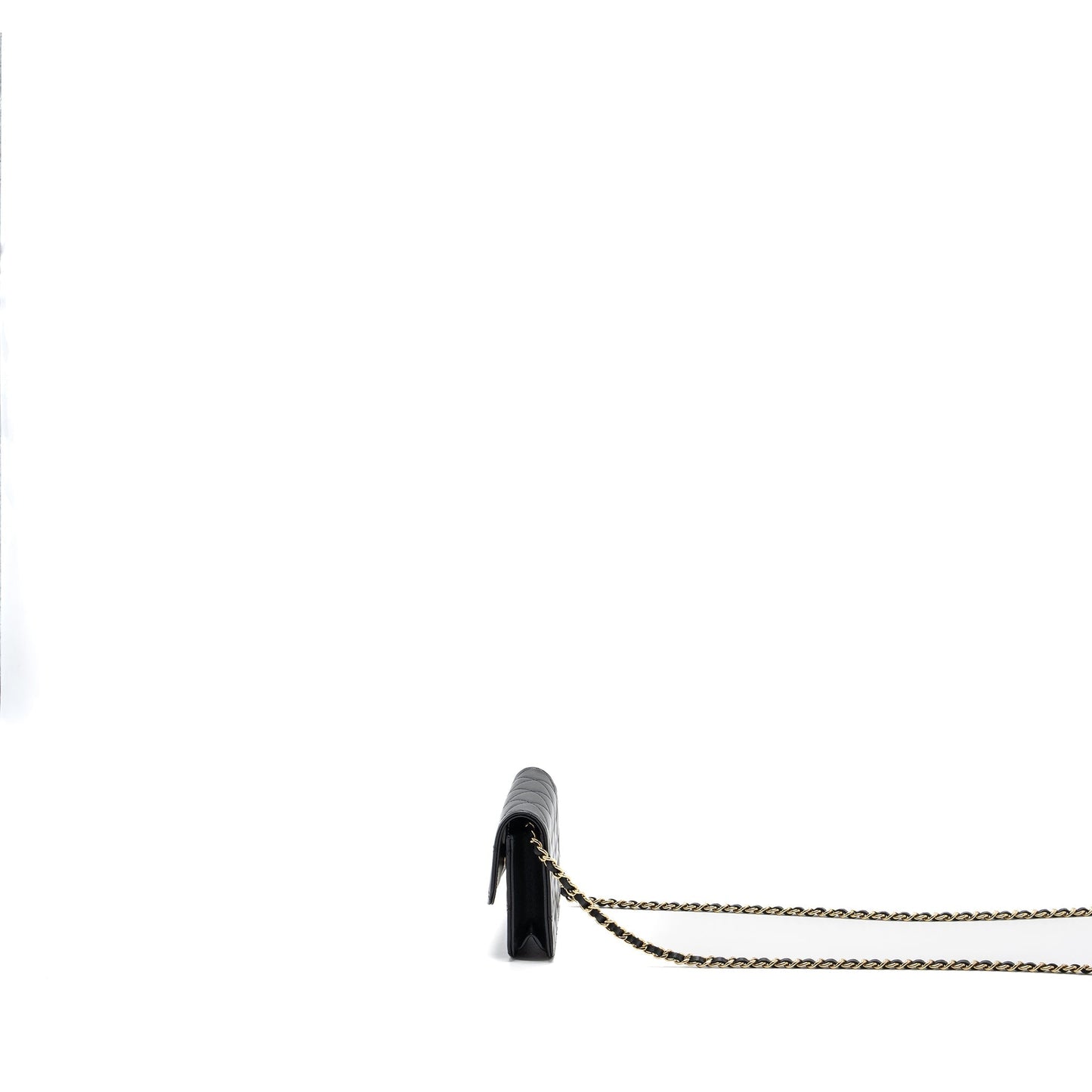Chanel mini flap card holder with ribbon chain lambskin black L