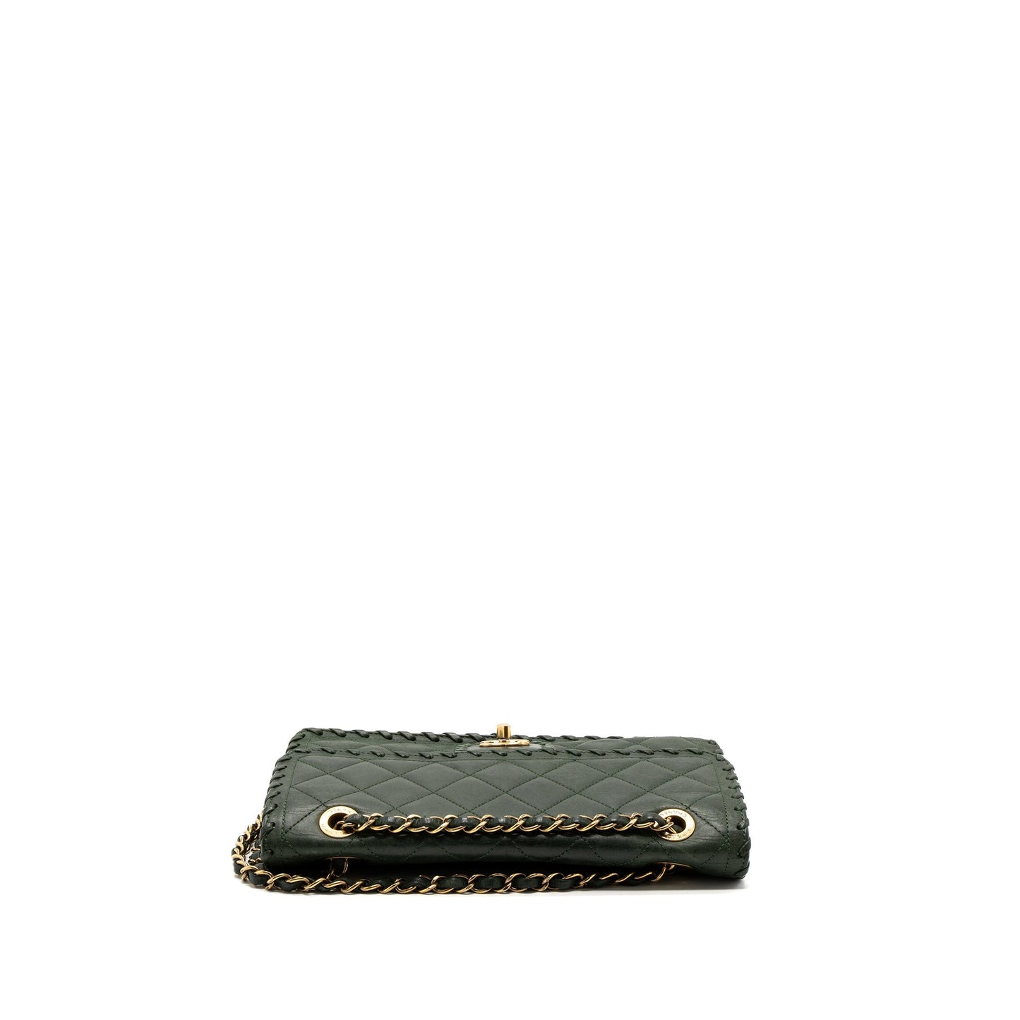 Chanel quilted flap bag calfskin green ruthenium