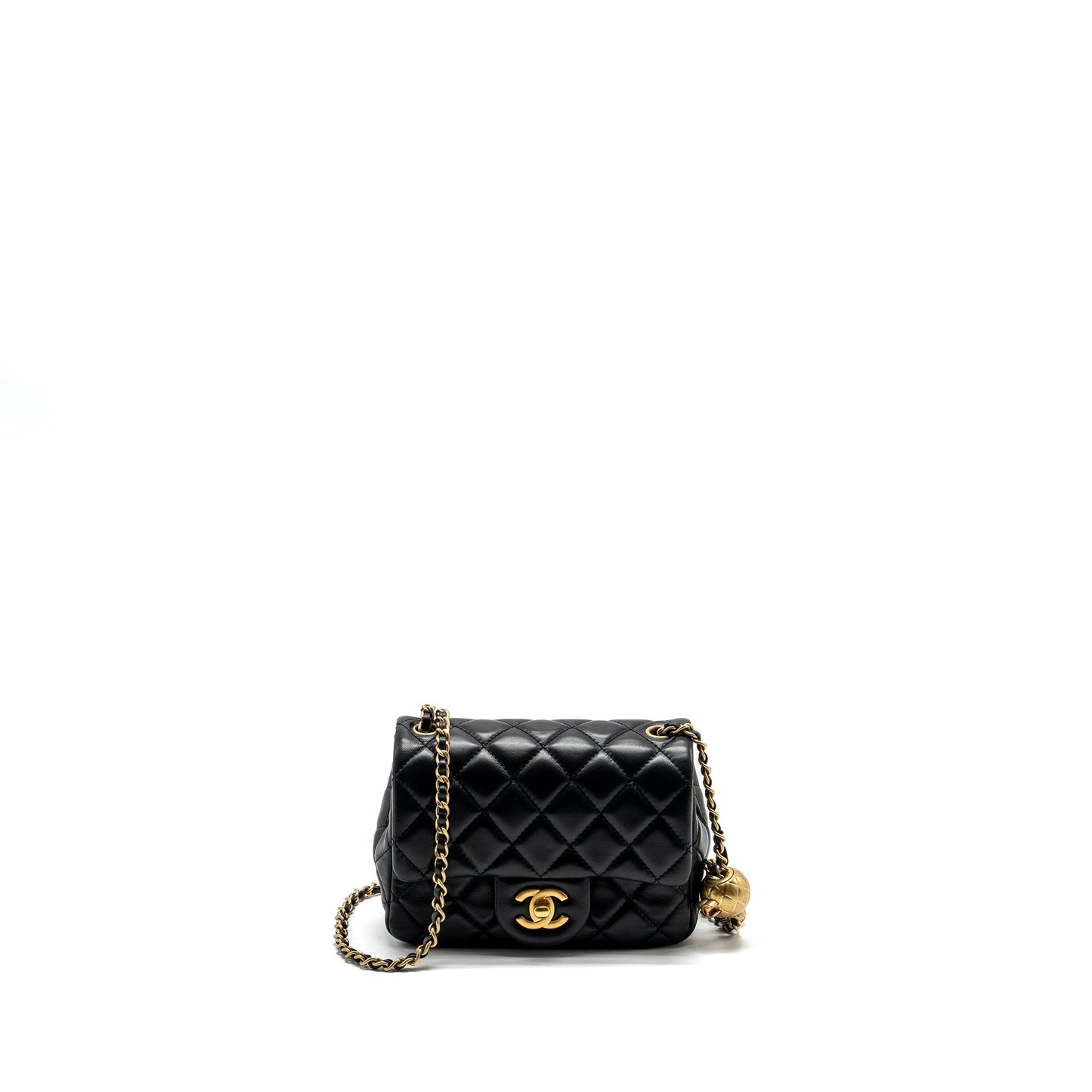 Chanel Pearl Crush Mini Square Flap Bag Lambskin BLACK  (Microchip)